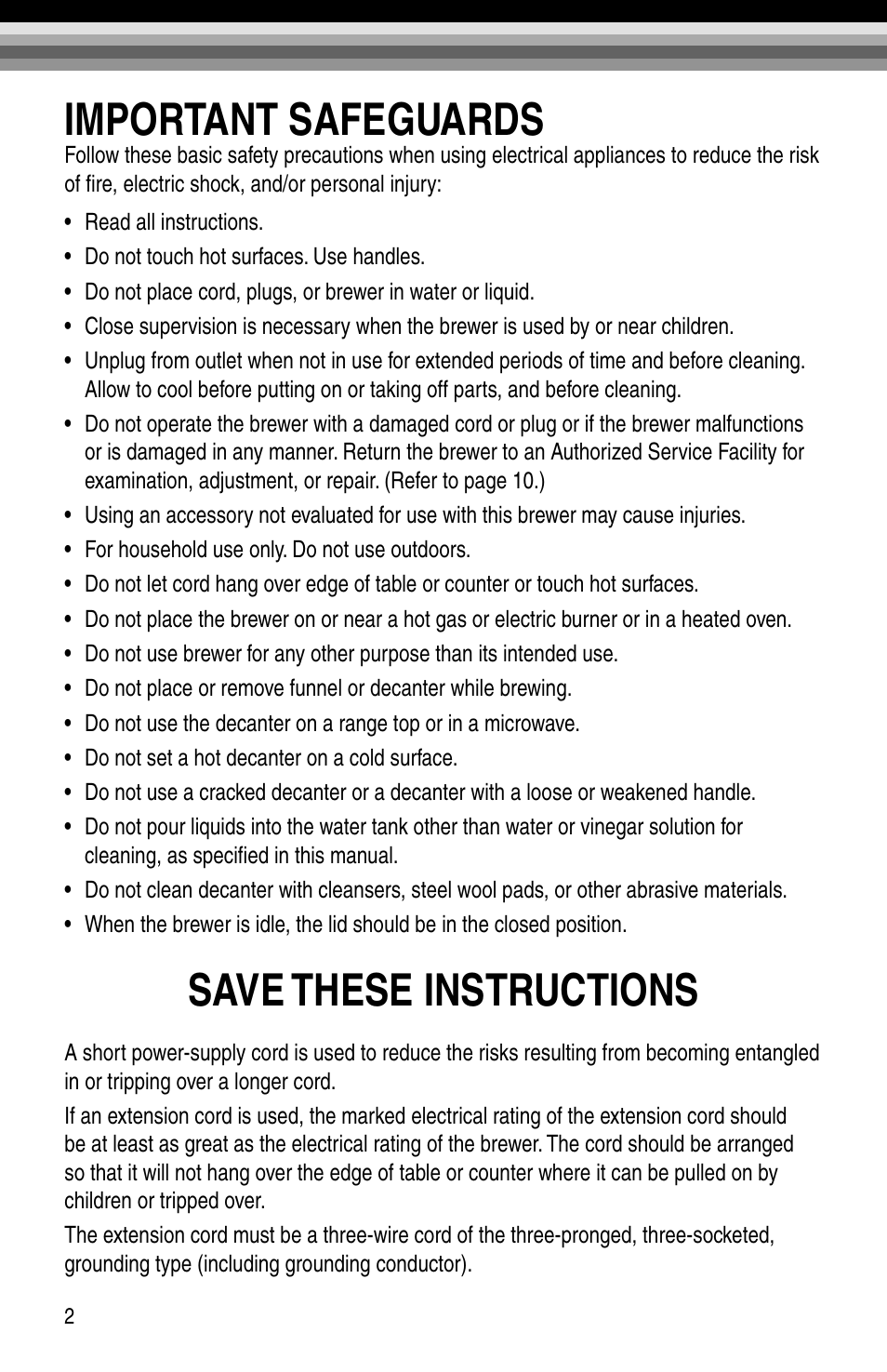 Important safeguards, Save these instructions | Bunn BX-B User Manual | Page 4 / 16