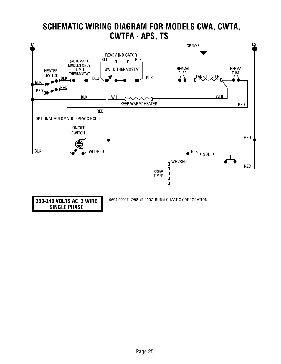 Bunn CWA-APS User Manual | Page 25 / 25