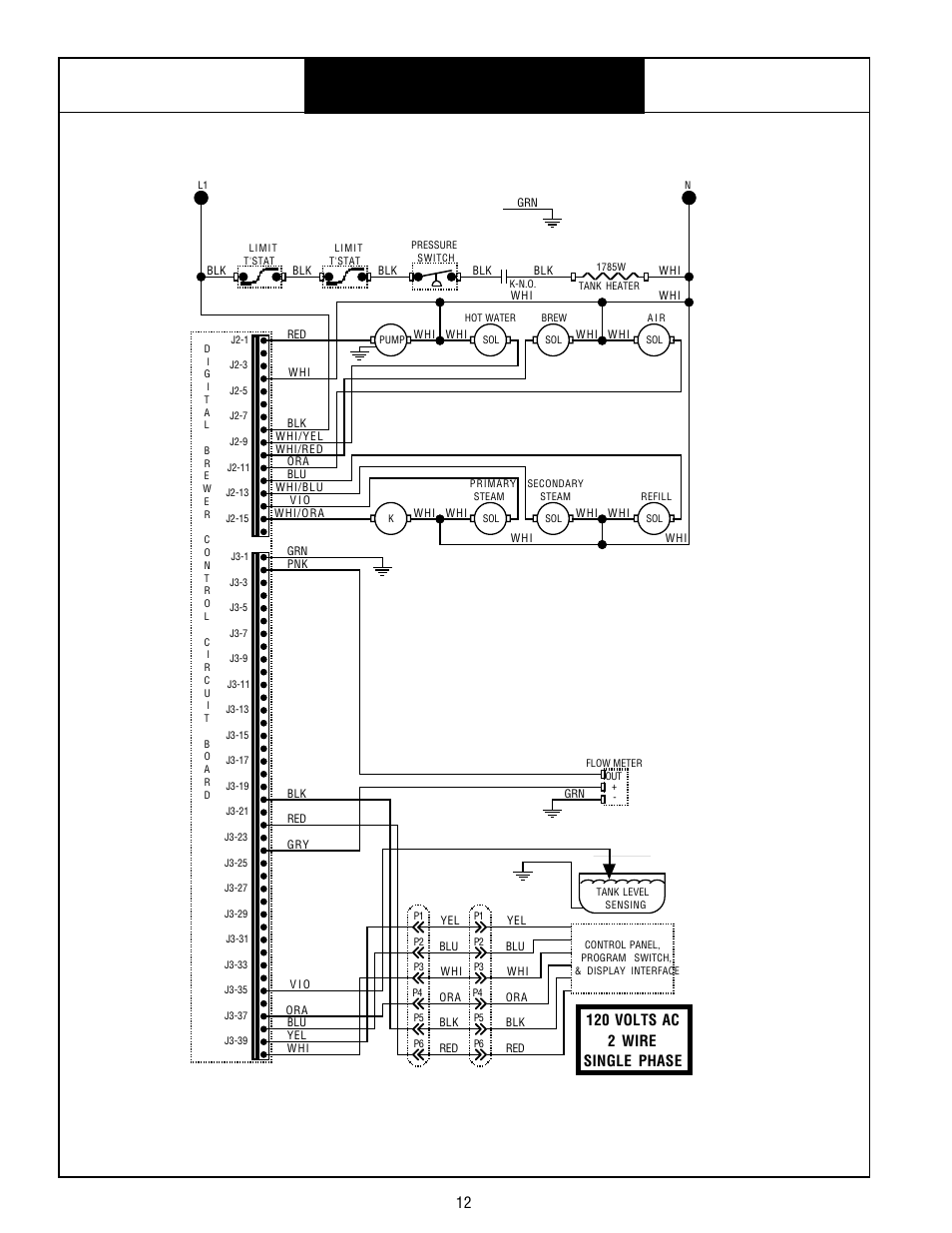 Bunn espress® model es•1af, Wiring diagram, 120 volts ac 2 wire single phase | Bunn ESPRESS ES.1AF User Manual | Page 12 / 12