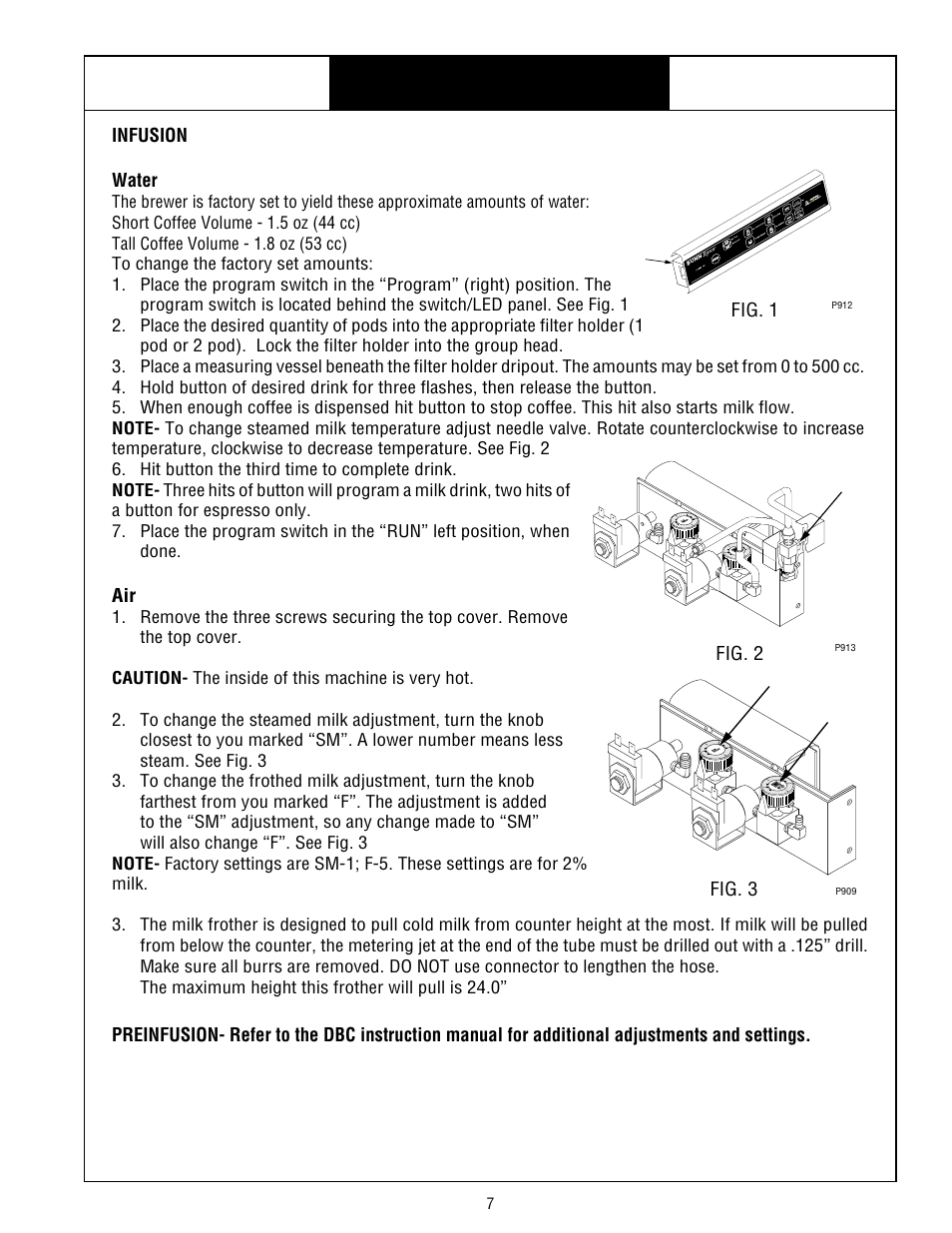 Bunn espress® model es•1af, Adjustments, Infusion water | Fig. 1 fig. 2 fig. 3 | Bunn ESPRESS ES.1AF User Manual | Page 7 / 12