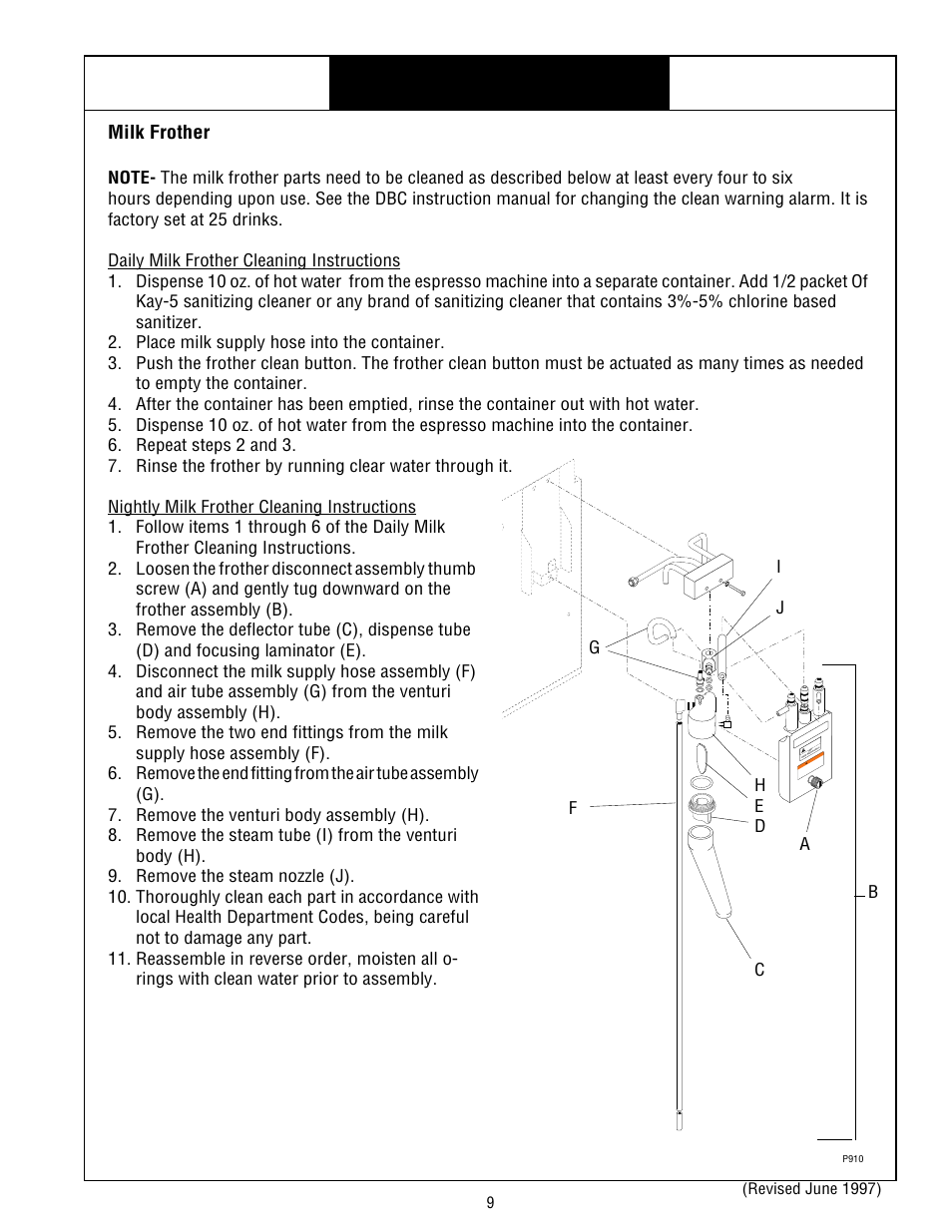 Bunn espress® model es•1af, Operation, Milk frother | Revised june 1997) | Bunn ESPRESS ES.1AF User Manual | Page 9 / 12