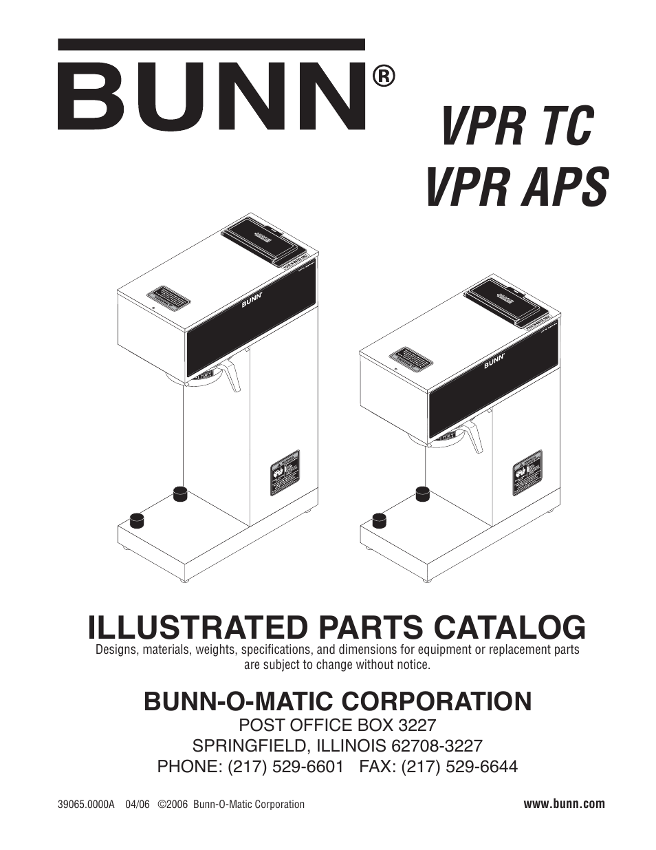 Bunn VPR TC User Manual | 12 pages