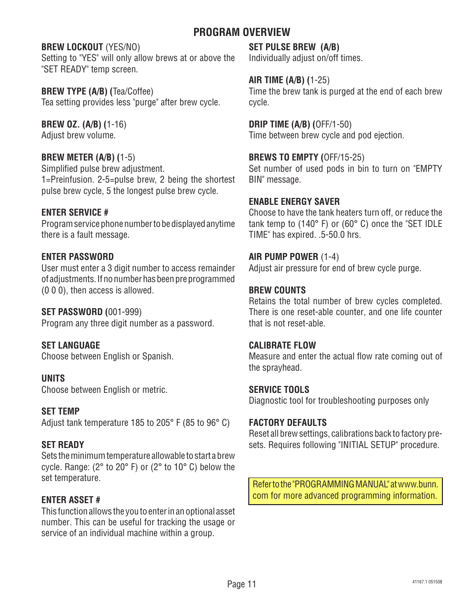 Bunn AutoPOD Brewer 41167.0001B User Manual | Page 11 / 13