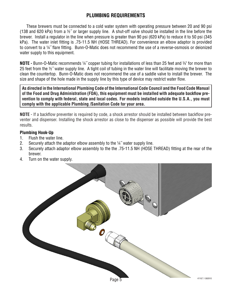 Plumbing requirements | Bunn AutoPOD Brewer 41167.0001B User Manual | Page 5 / 13