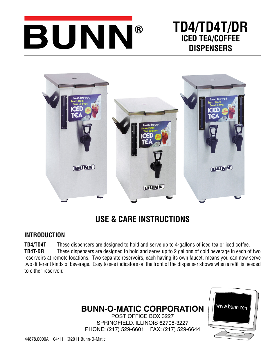 Bunn TD4T User Manual | 7 pages