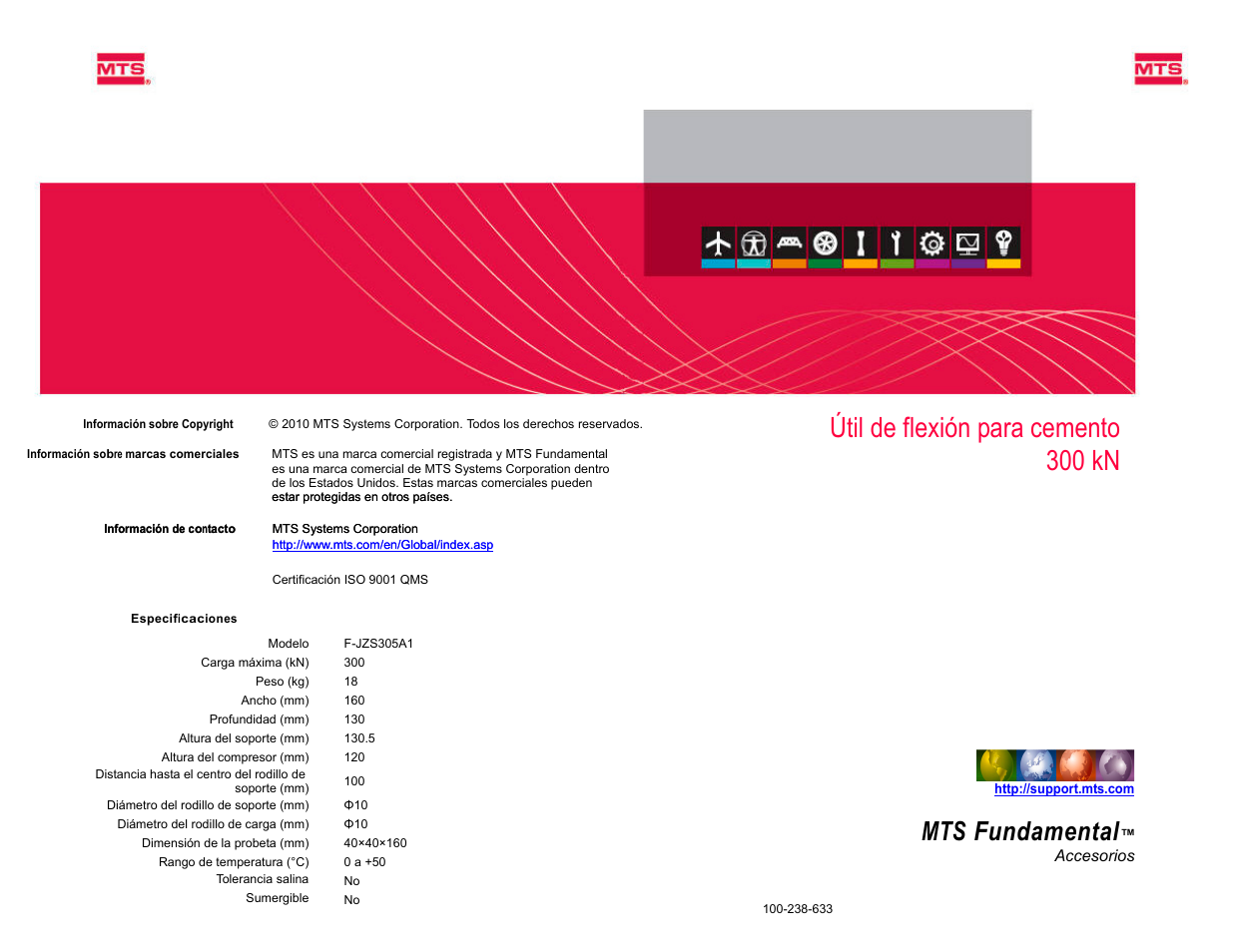 MTS Útil de flexión para cemento 300 kN User Manual | 2 pages