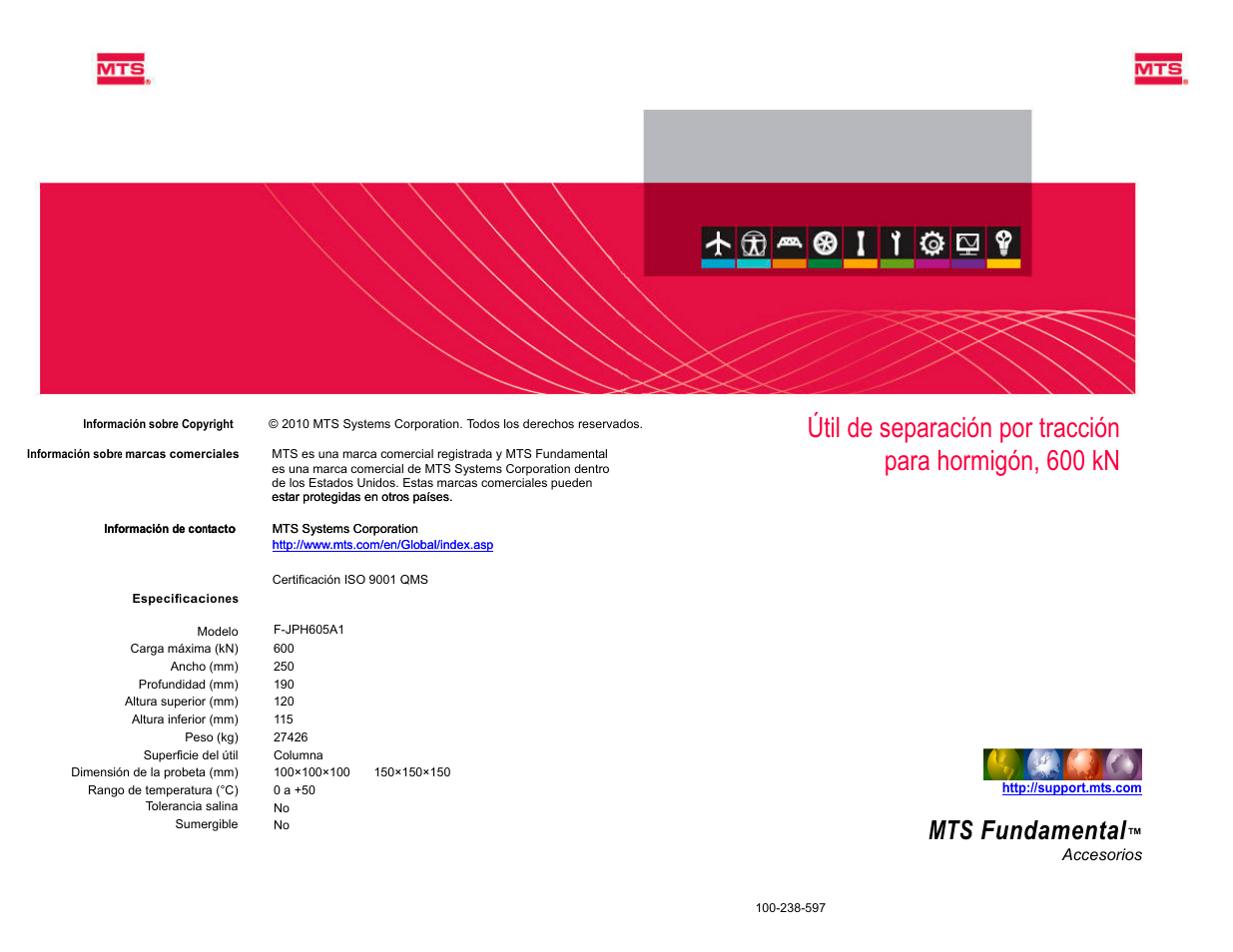 MTS Útil de separación por tracción para hormigón 600 kN User Manual | 2 pages