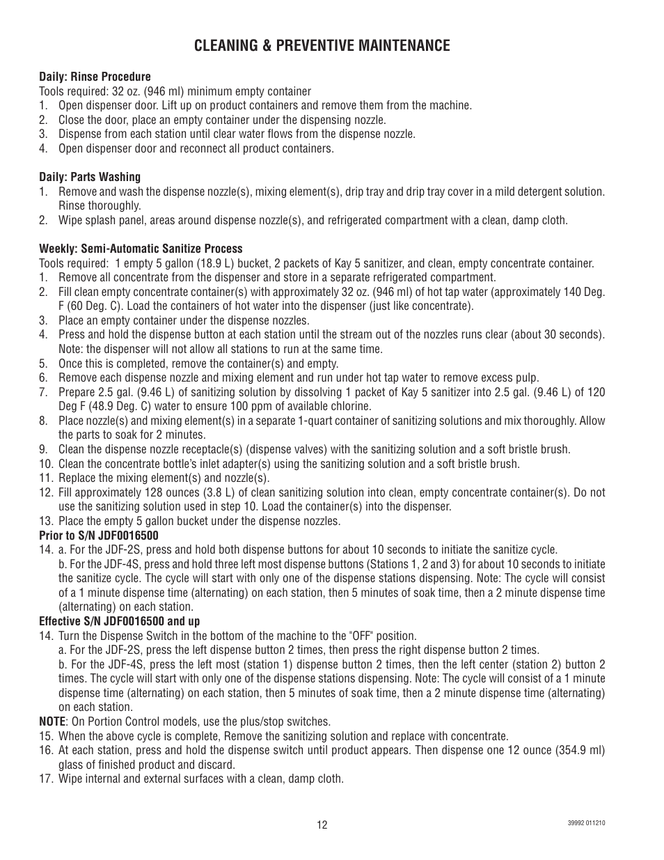 Cleaning & preventive maintenance | Bunn SILVER SERIES JDF-4S User Manual | Page 12 / 28