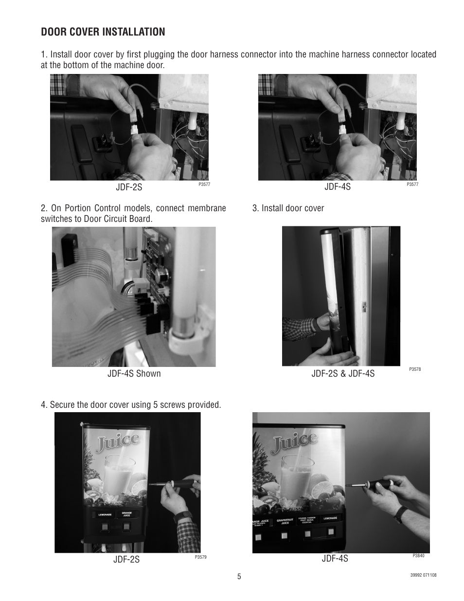 Door cover installation | Bunn SILVER SERIES JDF-4S User Manual | Page 5 / 28