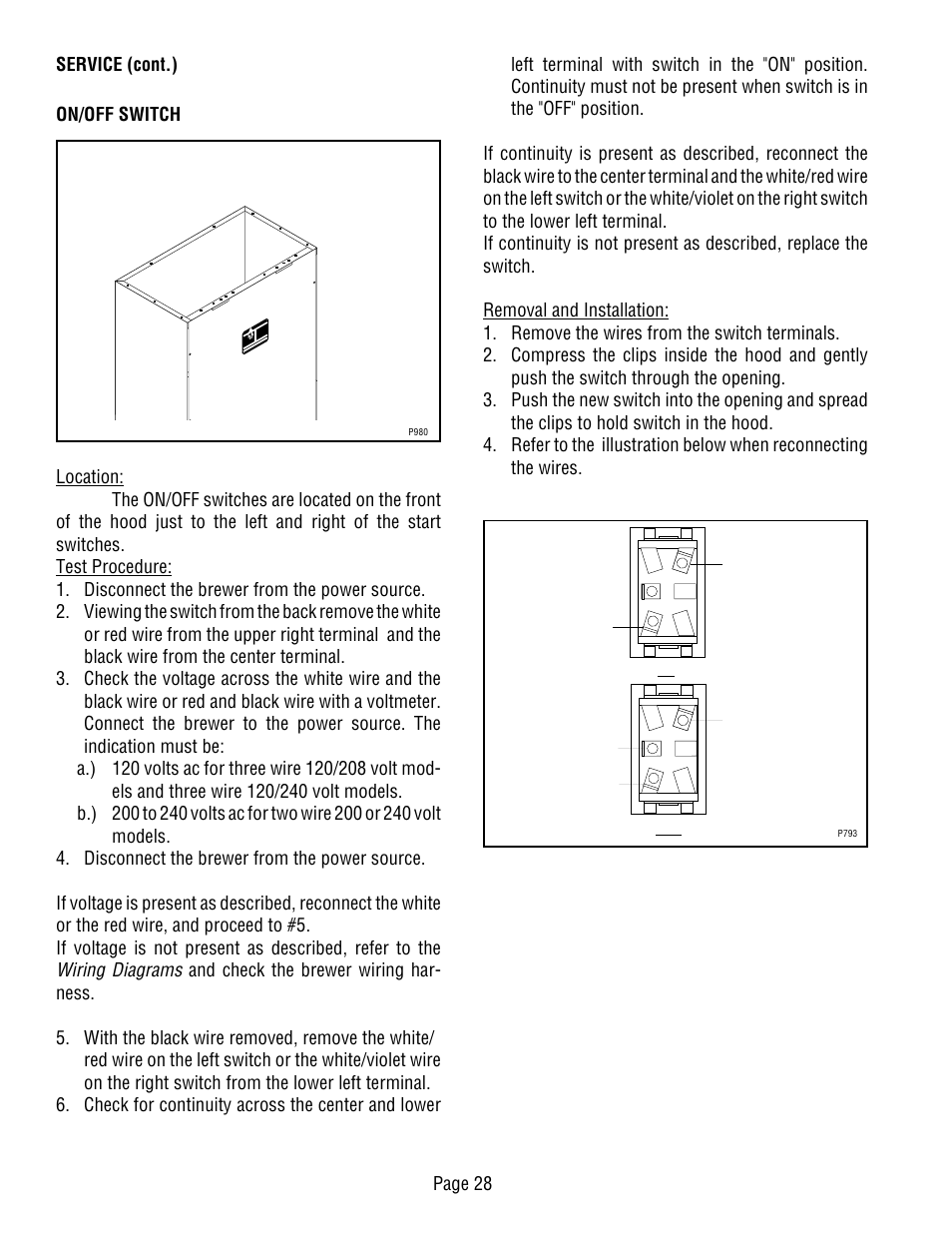 Wiring diagrams, On/off switch | Bunn Dual TF User Manual | Page 28 / 47