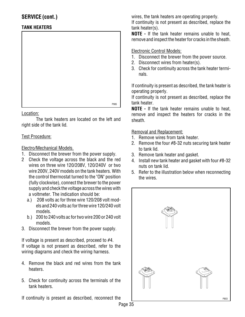Service (cont.) | Bunn Dual TF User Manual | Page 35 / 47