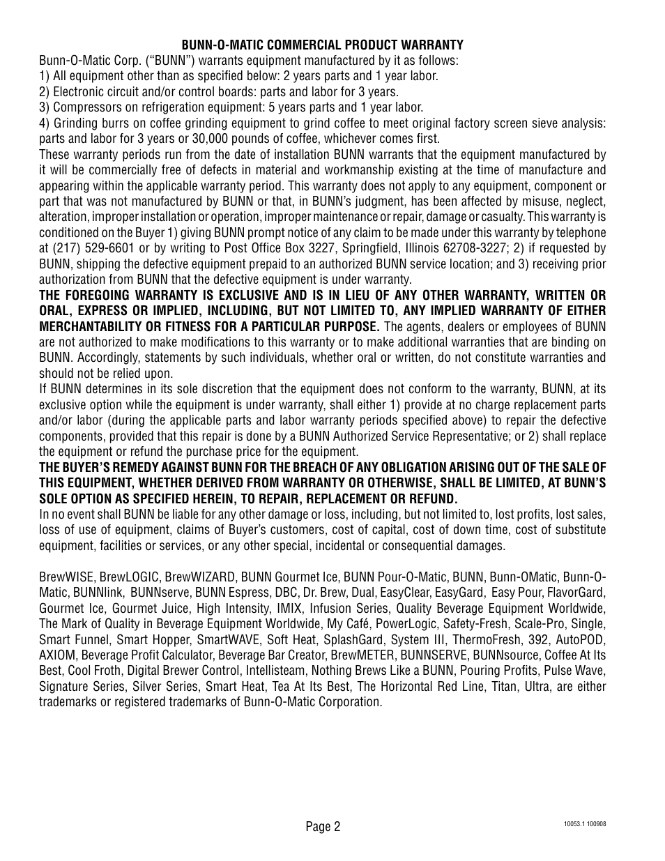 Bunn VPR VPS User Manual | Page 2 / 5