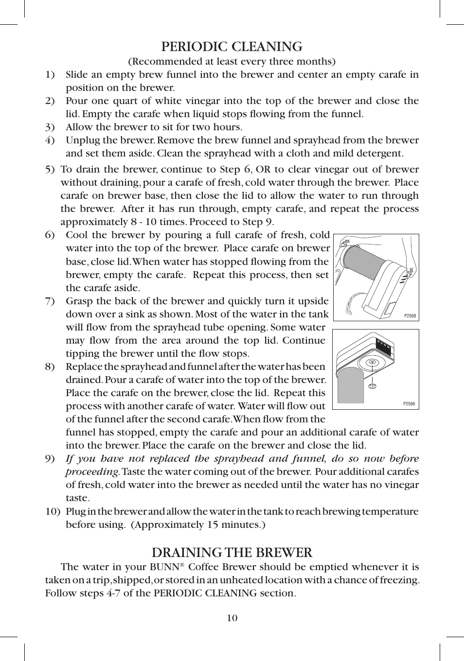 Periodic cleaning, Draining the brewer | Bunn BTC User Manual | Page 10 / 12