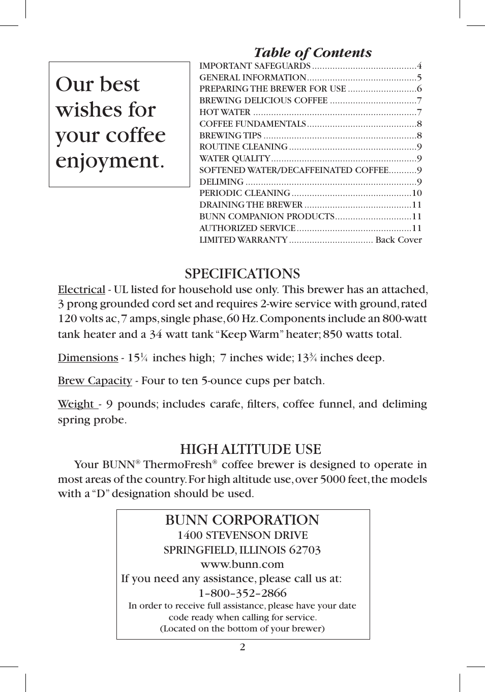 Bunn BTC User Manual | Page 2 / 12
