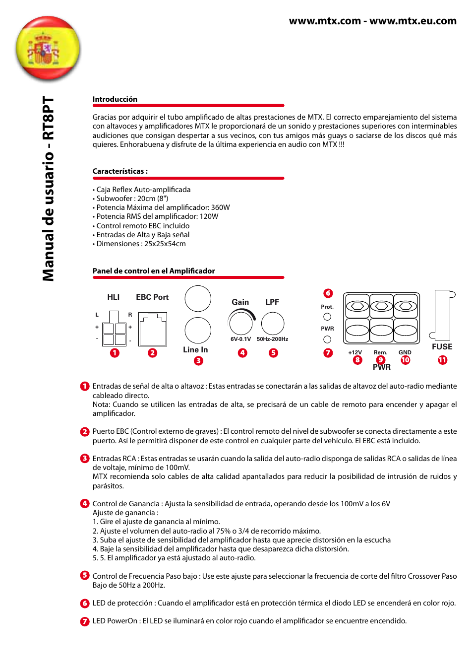 Manual de usuario - rt8pt | MTX Audio RoadThunder RT8PT 8 120W RMS Amplified Vented Enclosure User Manual | Page 6 / 24