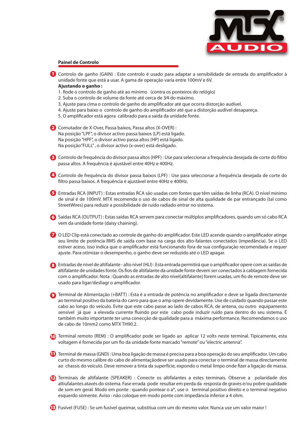 MTX Audio TH Series TH90-2 180W RMS 2-Channel Class A-B Amplifier User Manual | Page 15 / 20