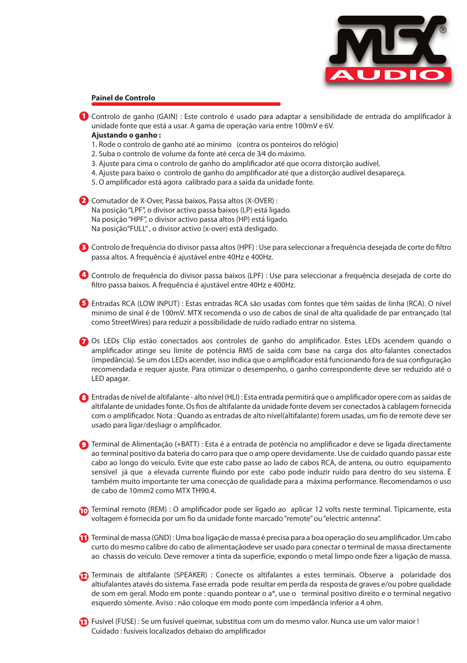 MTX Audio TH Series TH90-4 360W RMS 4-Channel Class A-B Amplifier User Manual | Page 15 / 20