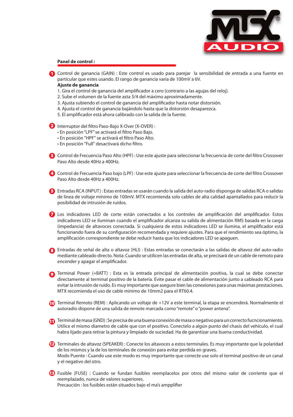 MTX Audio TH Series TH90-4 360W RMS 4-Channel Class A-B Amplifier User Manual | Page 7 / 20