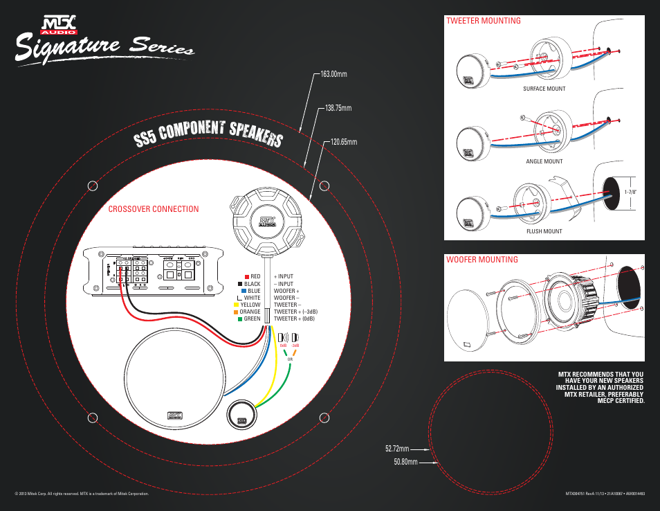 MTX Audio Signature Series SS5 5-25 125W RMS 2-Way Component Speaker Pair User Manual | 1 page