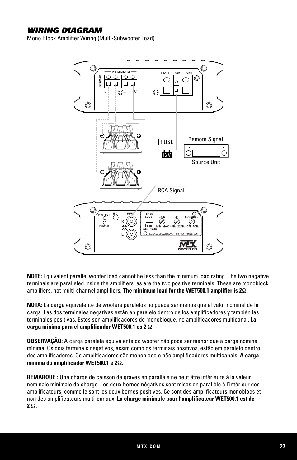 Wiring diagram | MTX Audio WET75-2 200W RMS 2-Channel Class A-B Marine Amplifier User Manual | Page 27 / 32