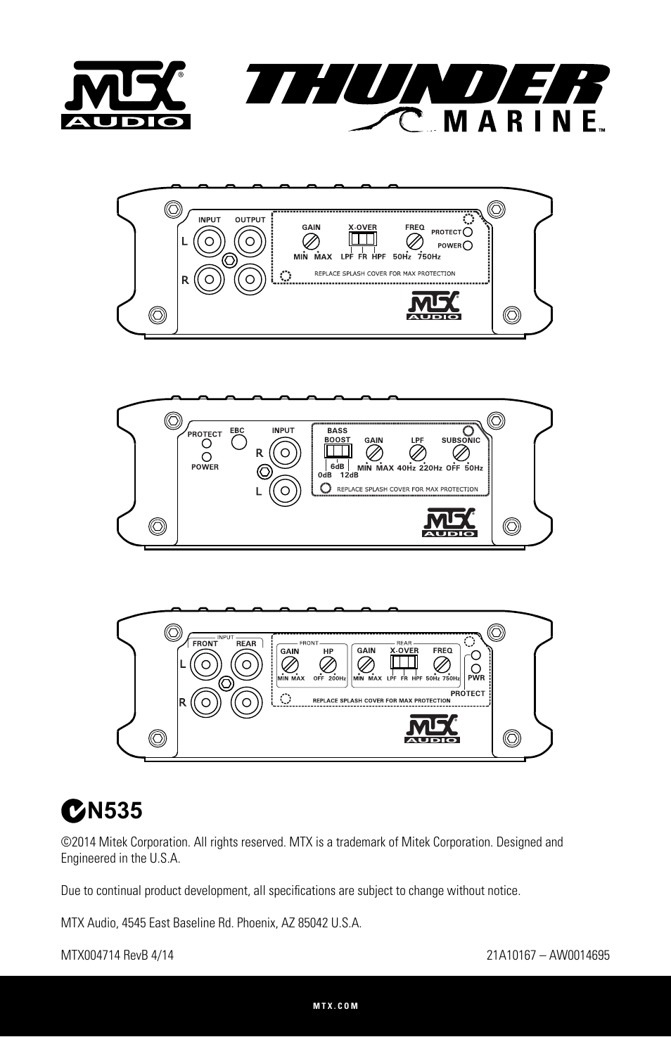 N535 | MTX Audio WET75-2 200W RMS 2-Channel Class A-B Marine Amplifier User Manual | Page 32 / 32