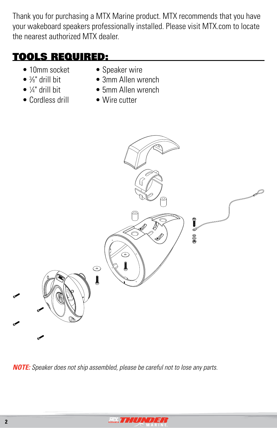 Tools required, 10mm socket, Drill bit | MTX Audio Thunder Marine TM652WB 6-5 2-Way 75W RMS Wakeboard Tower Coaxial Speaker Pair-White User Manual | Page 2 / 8