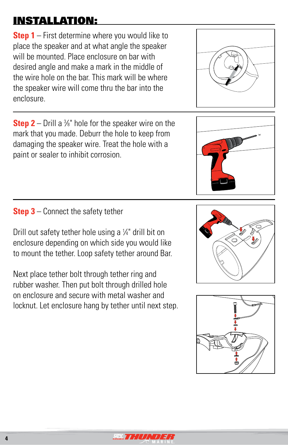 Installation | MTX Audio Thunder Marine TM652WB 6-5 2-Way 75W RMS Wakeboard Tower Coaxial Speaker Pair-White User Manual | Page 4 / 8