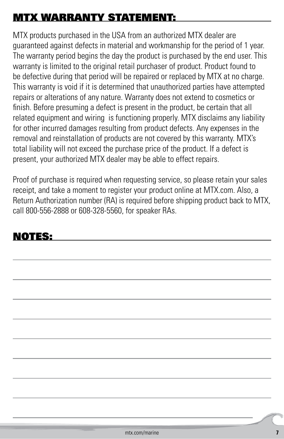 MTX Audio Thunder Marine TM652WB 6-5 2-Way 75W RMS Wakeboard Tower Coaxial Speaker Pair-White User Manual | Page 7 / 8