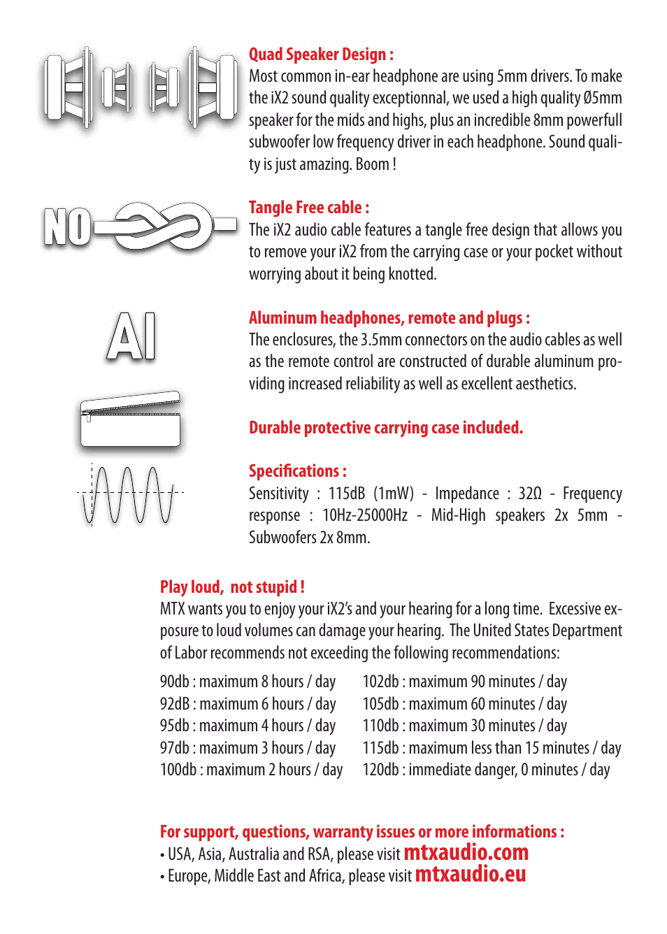 Mtxaudio.eu | MTX Audio StreetAudio iX2 RED In Ear Headphones User Manual | Page 3 / 8