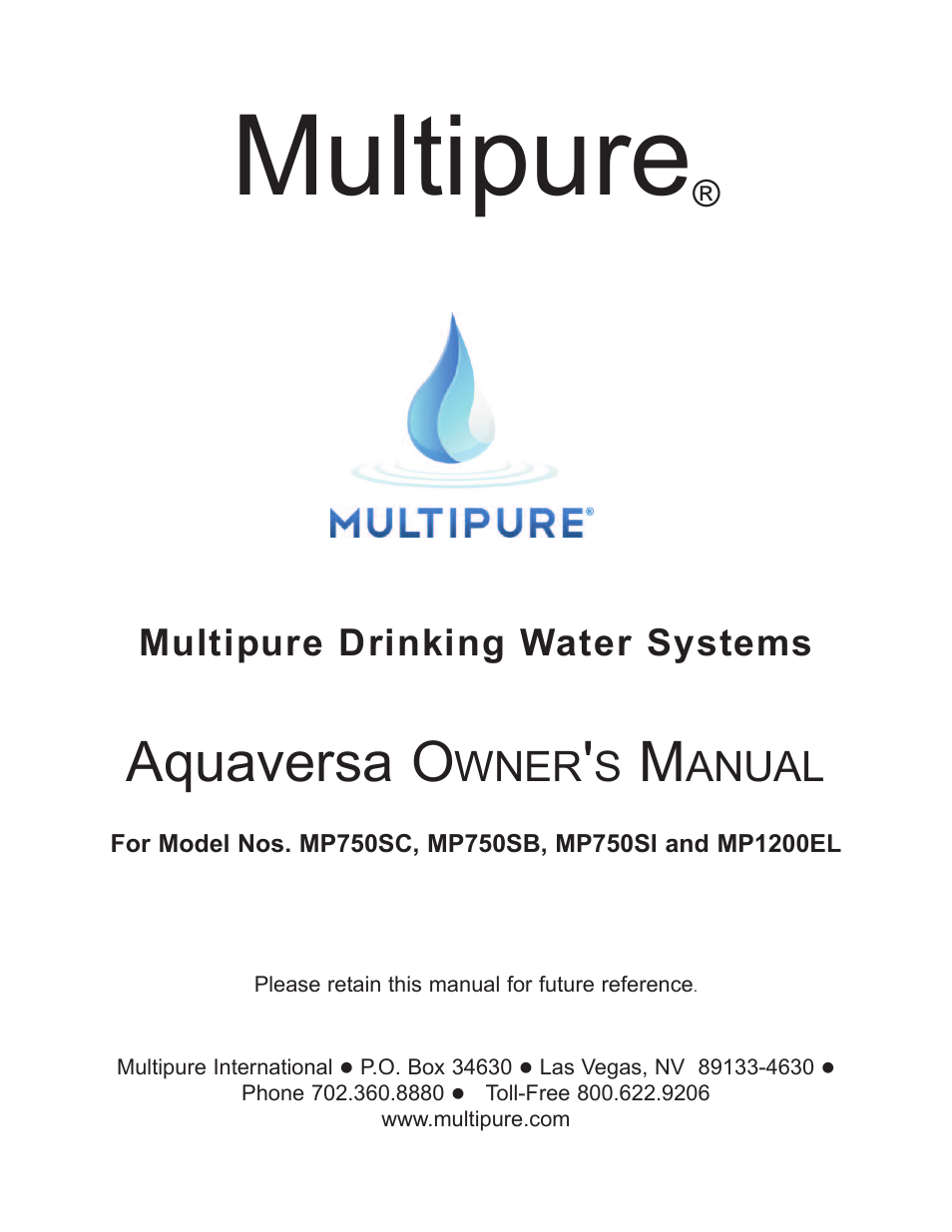 Purenex Multipure Aquaversa User Manual | 28 pages