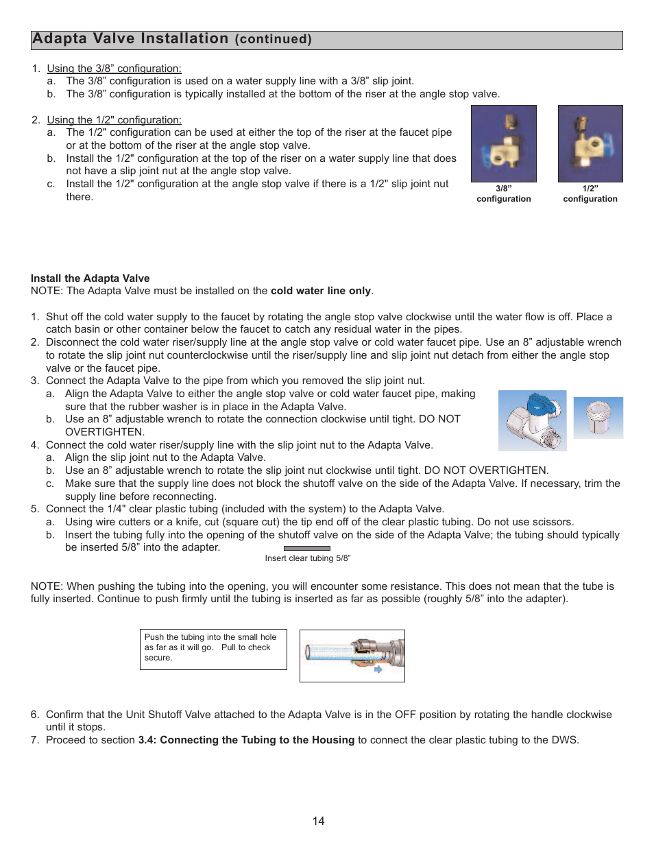 Adapta valve installation | Purenex Multipure Aquaversa User Manual | Page 14 / 28