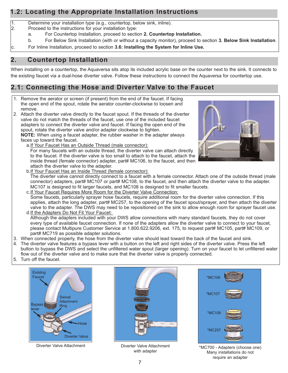 Countertop installation | Purenex Multipure Aquaversa User Manual | Page 7 / 28