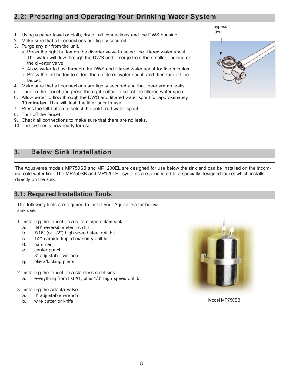 Preparing and operating your drinking water system | Purenex Multipure Aquaversa User Manual | Page 8 / 28