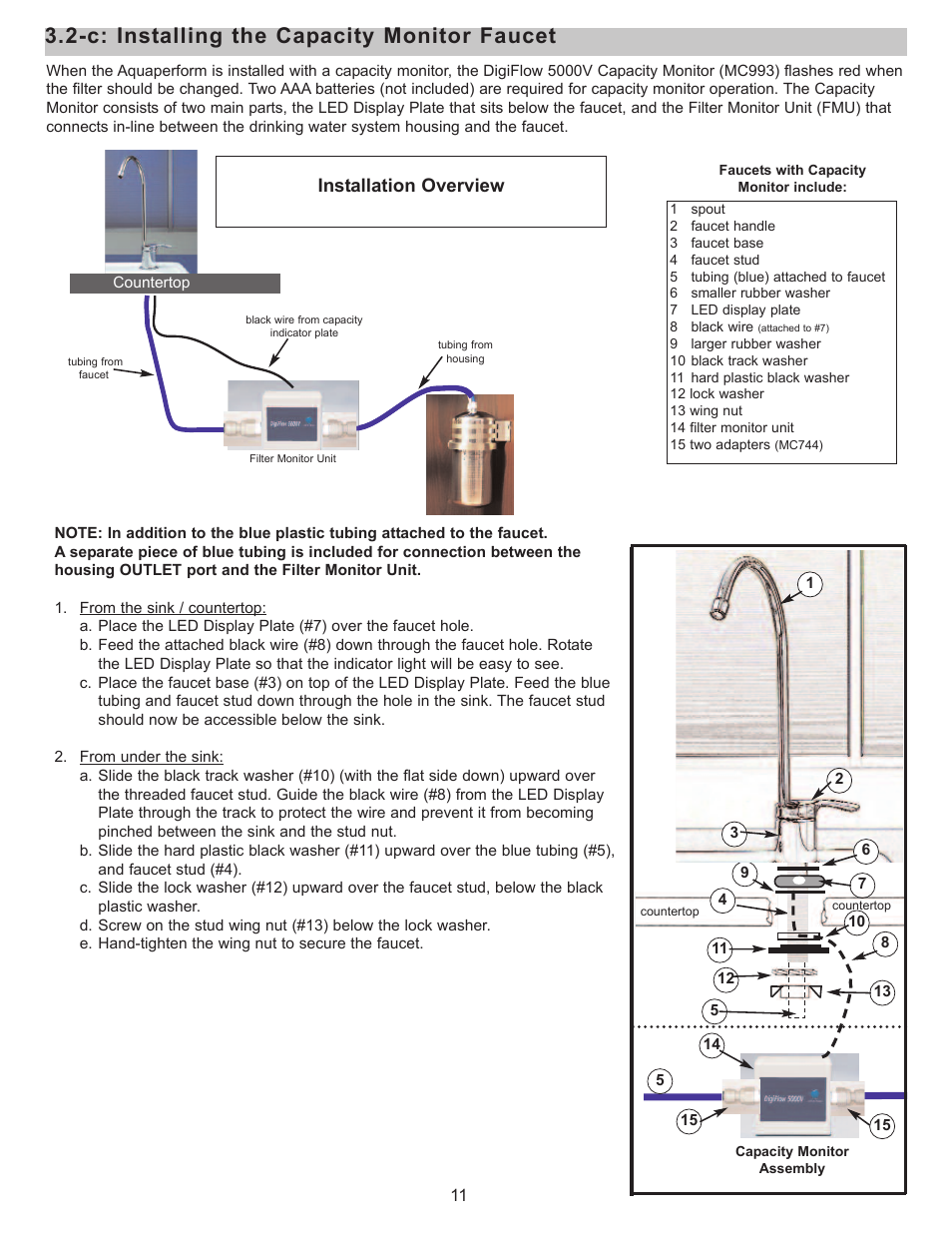 C: installing the capacity monitor faucet, Installation overview | Purenex Multipure Aquaperform User Manual | Page 11 / 28