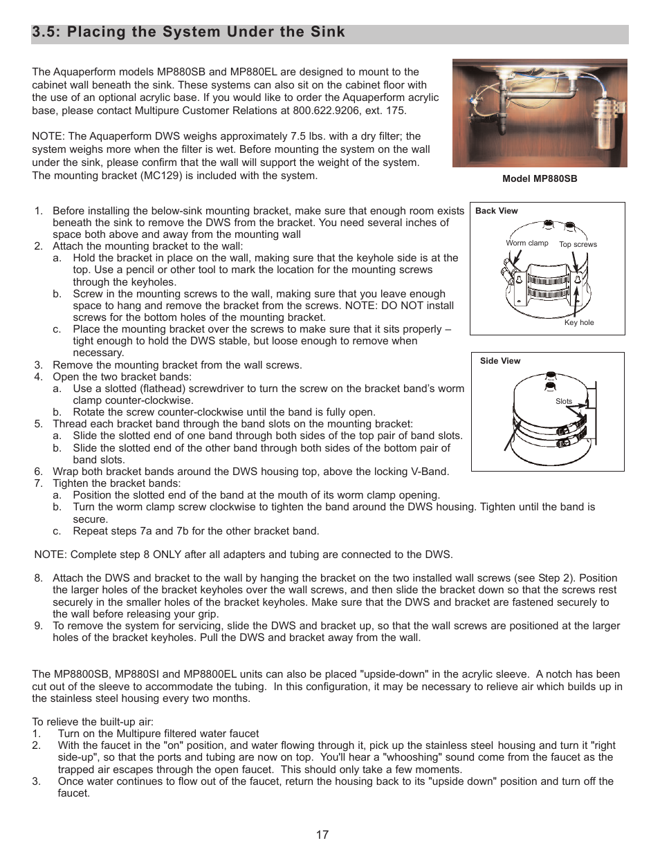 Placing the system under the sink | Purenex Multipure Aquaperform User Manual | Page 17 / 28
