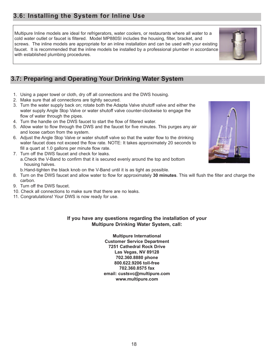 Preparing and operating your drinking water system, Installing the system for inline use | Purenex Multipure Aquaperform User Manual | Page 18 / 28