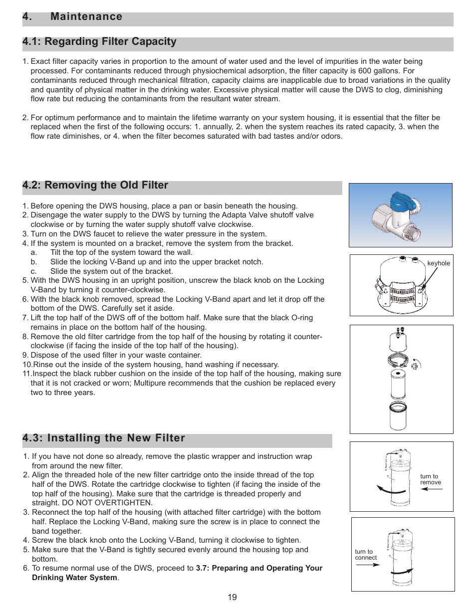 Installing the new filter, Maintenance | Purenex Multipure Aquaperform User Manual | Page 19 / 28