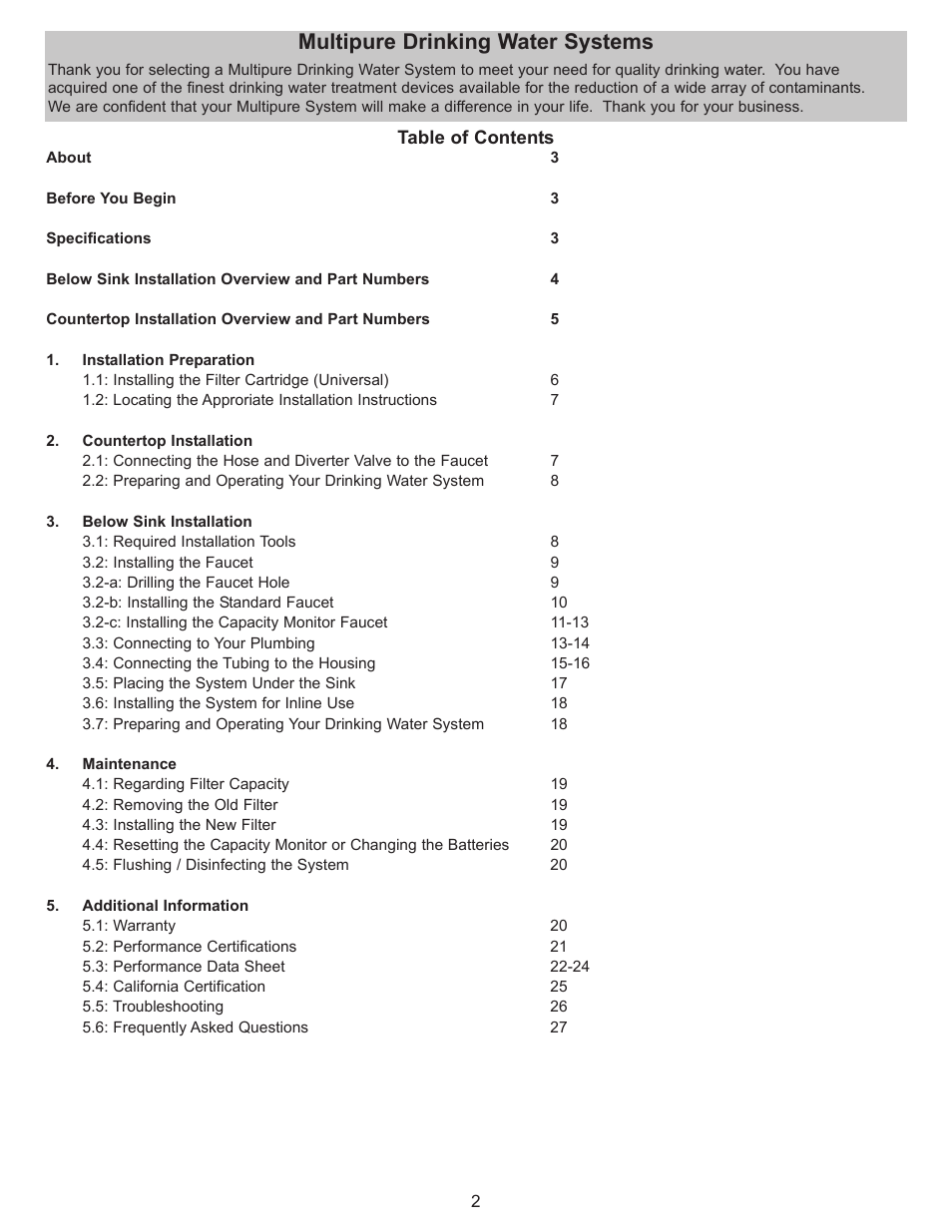 Multipure drinking water systems | Purenex Multipure Aquaperform User Manual | Page 2 / 28