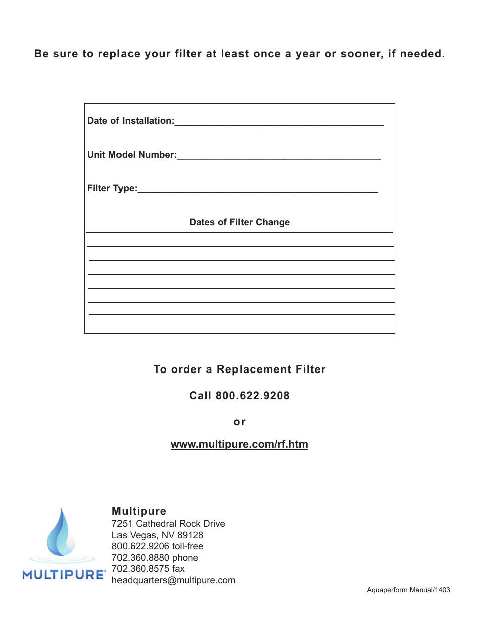 Purenex Multipure Aquaperform User Manual | Page 28 / 28