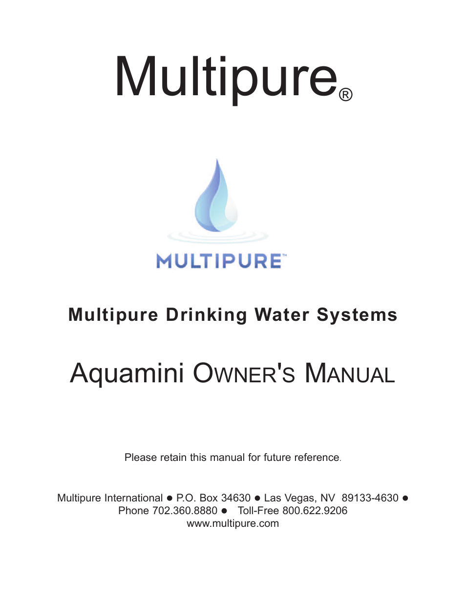 Purenex Multipure Aquamini User Manual | 10 pages