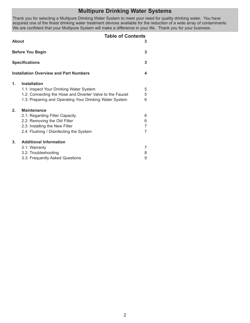 Multipure drinking water systems | Purenex Multipure Aquamini User Manual | Page 2 / 10