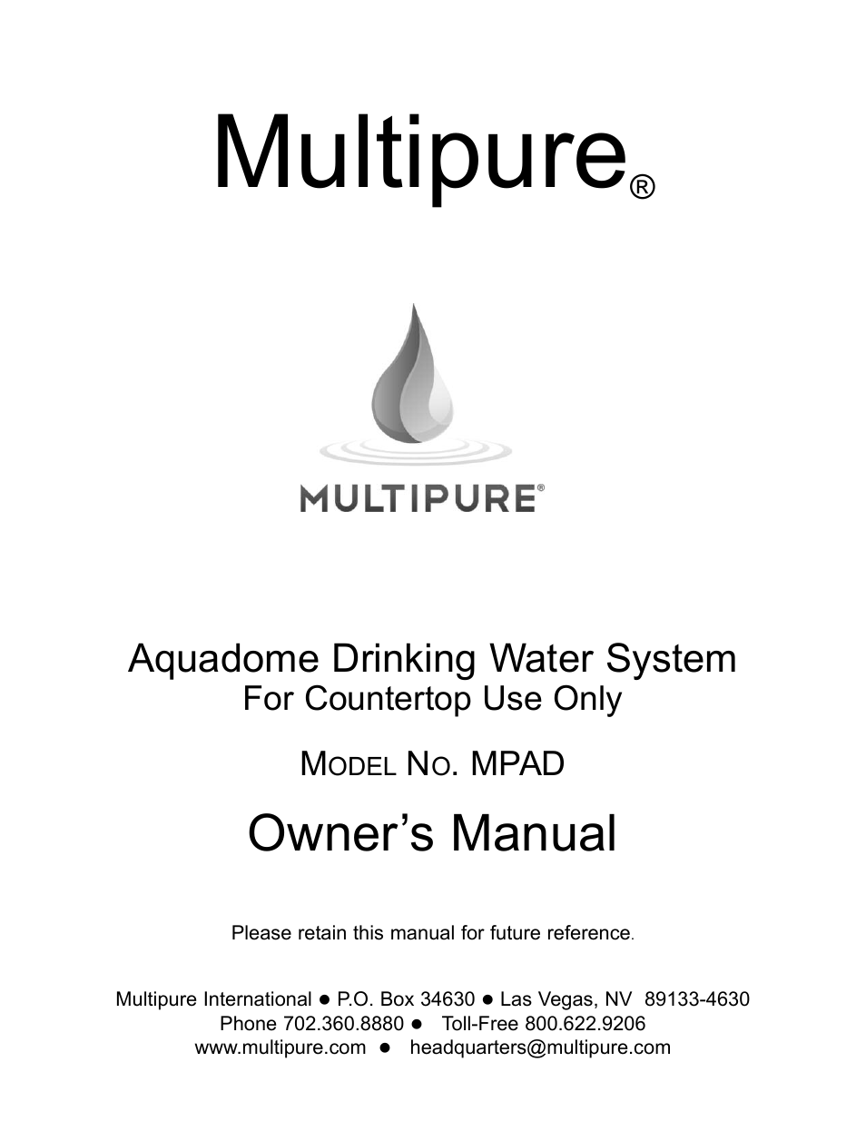 Purenex Multipure Aquadome User Manual | 16 pages