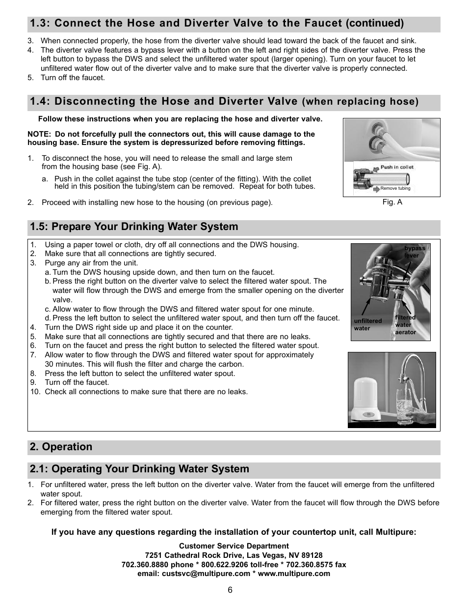 Disconnecting the hose and diverter valve, When replacing hose) | Purenex Multipure Aquadome User Manual | Page 6 / 16