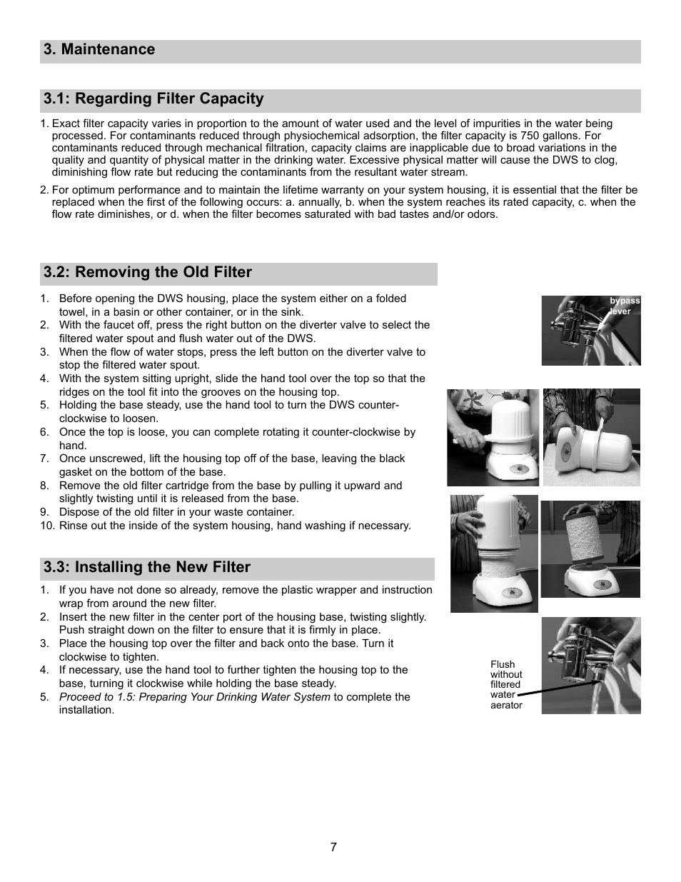 Regarding filter capacity 3. maintenance | Purenex Multipure Aquadome User Manual | Page 7 / 16