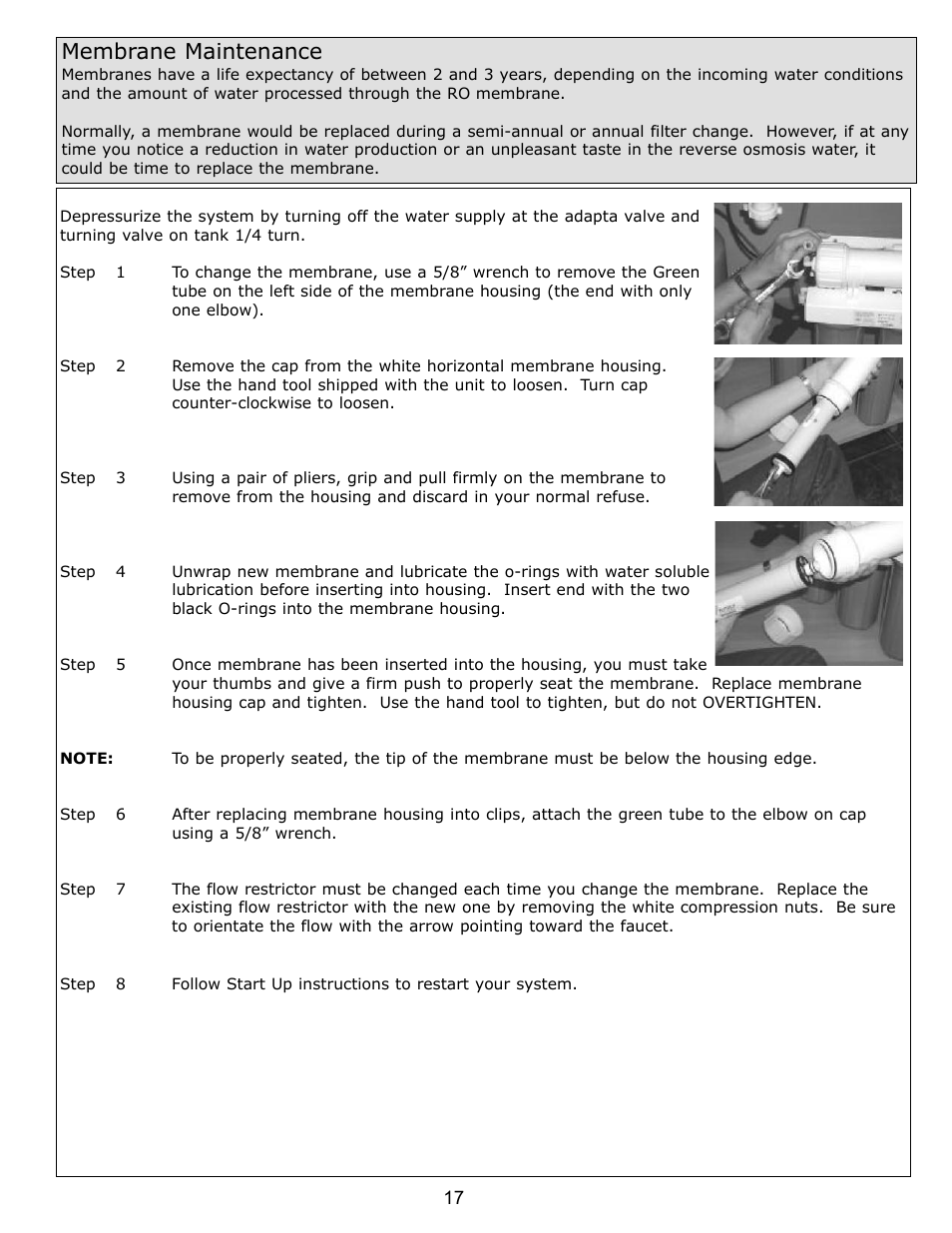 Membrane maintenance | Purenex Multipure Aqua RO System User Manual | Page 17 / 27