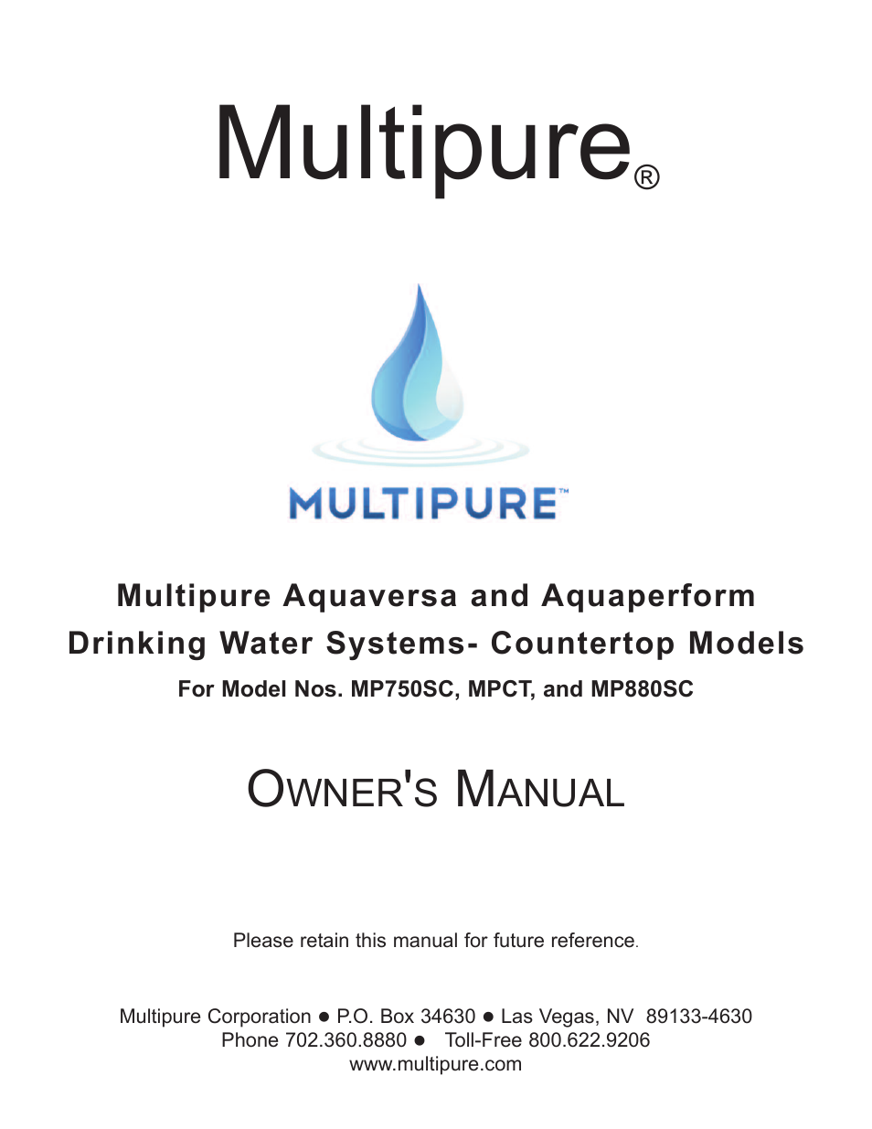 Purenex Multipure Aquaversa User Manual | 18 pages