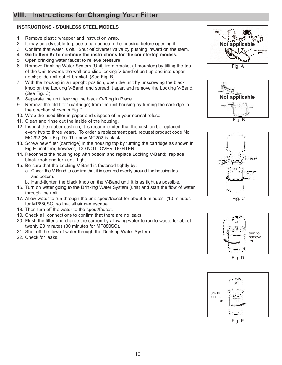 Viii. instructions for changing your filter | Purenex Multipure Aquaversa User Manual | Page 10 / 18