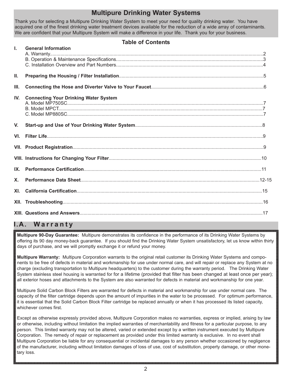 Multipure drinking water systems | Purenex Multipure Aquaversa User Manual | Page 2 / 18