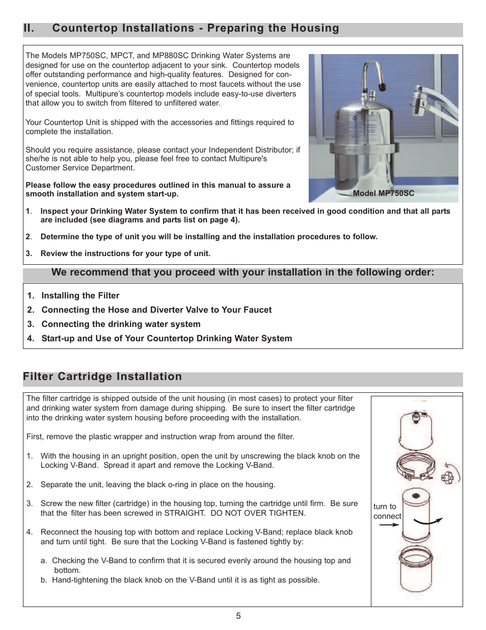 Filter cartridge installation | Purenex Multipure Aquaversa User Manual | Page 5 / 18