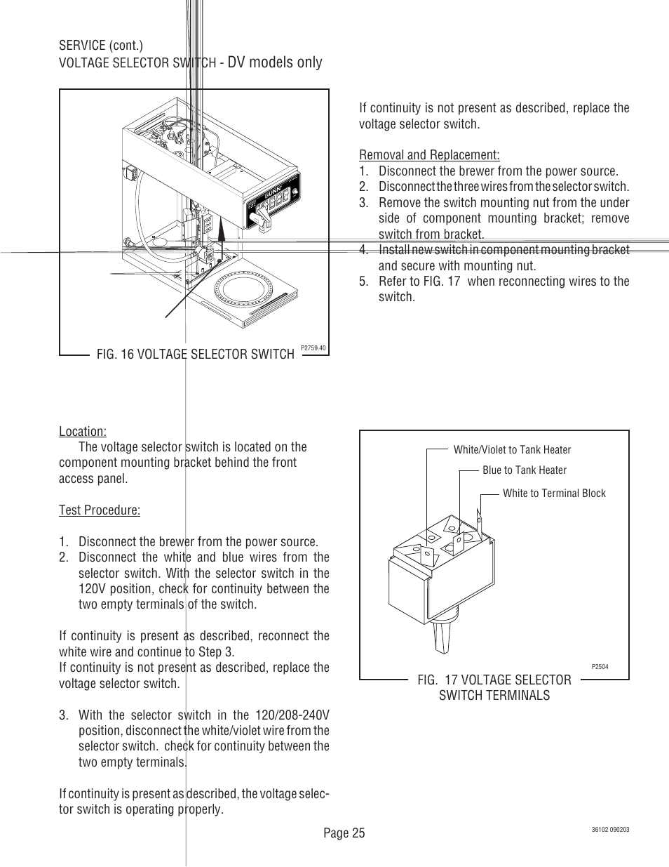 Dv models only | Bunn CWT -DV User Manual | Page 25 / 31